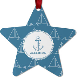 Rope Sail Boats Metal Star Ornament - Double Sided w/ Name or Text