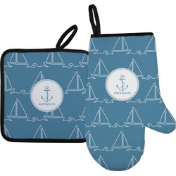 Rope Sail Boats Oven Mitt & Pot Holder Set w/ Name or Text