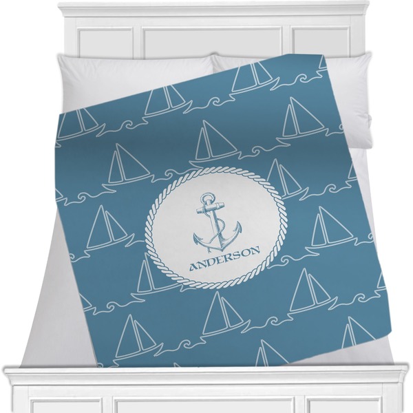 Custom Rope Sail Boats Minky Blanket - Twin / Full - 80"x60" - Single Sided (Personalized)