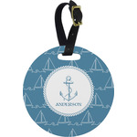 Rope Sail Boats Plastic Luggage Tag - Round (Personalized)