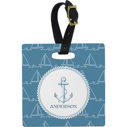 Rope Sail Boats Plastic Luggage Tag - Square w/ Name or Text