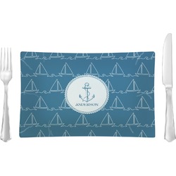 Rope Sail Boats Glass Rectangular Lunch / Dinner Plate (Personalized)