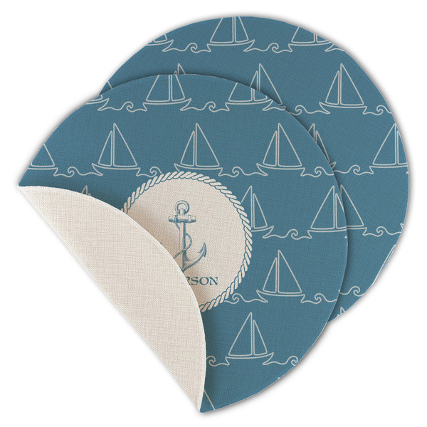 Custom Rope Sail Boats Round Linen Placemat - Single Sided - Set of 4 (Personalized)