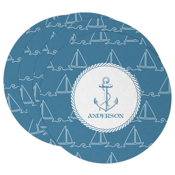 Custom Rope Sail Boats Round Paper Coasters w/ Name or Text