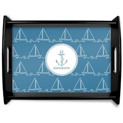 Rope Sail Boats Black Wooden Tray - Large (Personalized)