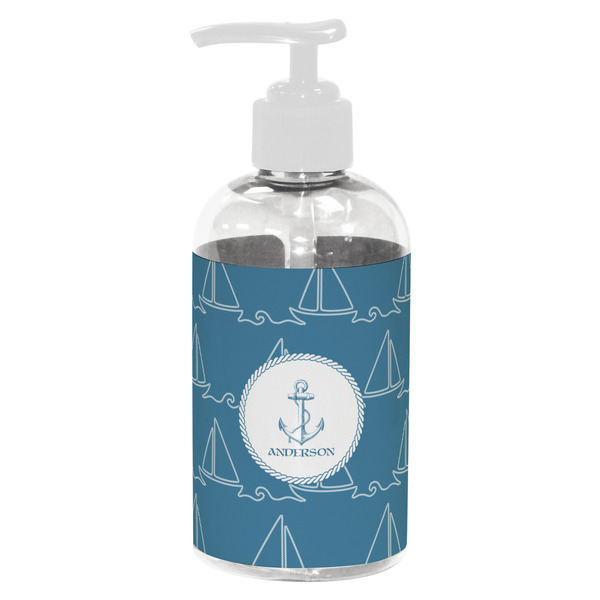 Custom Rope Sail Boats Plastic Soap / Lotion Dispenser (8 oz - Small - White) (Personalized)