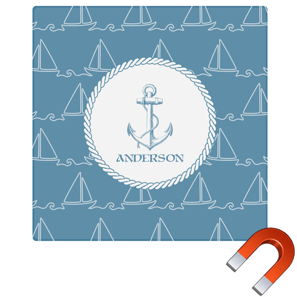 Custom Rope Sail Boats Square Car Magnet - 6" (Personalized)