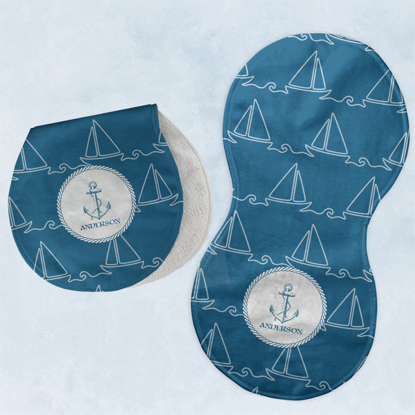 Custom Rope Sail Boats Burp Pads - Velour - Set of 2 w/ Name or Text