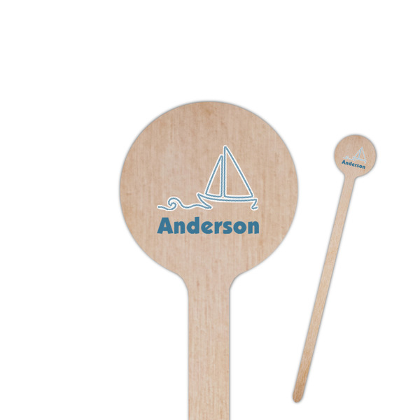 Custom Rope Sail Boats 7.5" Round Wooden Stir Sticks - Double Sided (Personalized)
