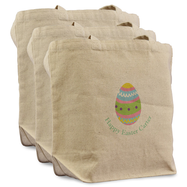 Custom Easter Eggs Reusable Cotton Grocery Bags - Set of 3 (Personalized)