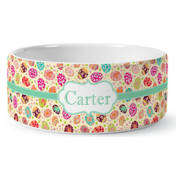 Easter Eggs Ceramic Dog Bowl - Large (Personalized)