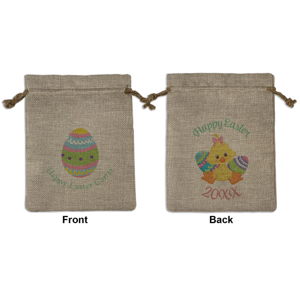 Custom Easter Eggs Medium Burlap Gift Bag - Front & Back (Personalized)