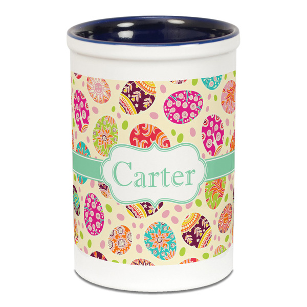 Custom Easter Eggs Ceramic Pencil Holders - Blue