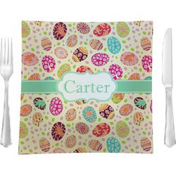 Easter Eggs 9.5" Glass Square Lunch / Dinner Plate- Single or Set of 4 (Personalized)