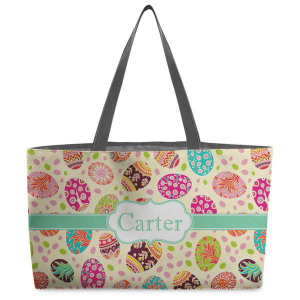 Custom Easter Eggs Beach Totes Bag - w/ Black Handles (Personalized)