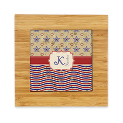 Vintage Stars & Stripes Bamboo Trivet with Ceramic Tile Insert (Personalized)