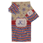 Vintage Stars & Stripes Bath Towel Set - 3 Pcs (Personalized)