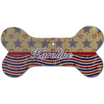 Vintage Stars & Stripes Ceramic Dog Ornament - Front w/ Name and Initial