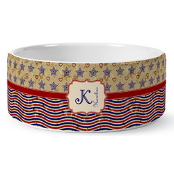 Vintage Stars & Stripes Ceramic Dog Bowl - Medium (Personalized)