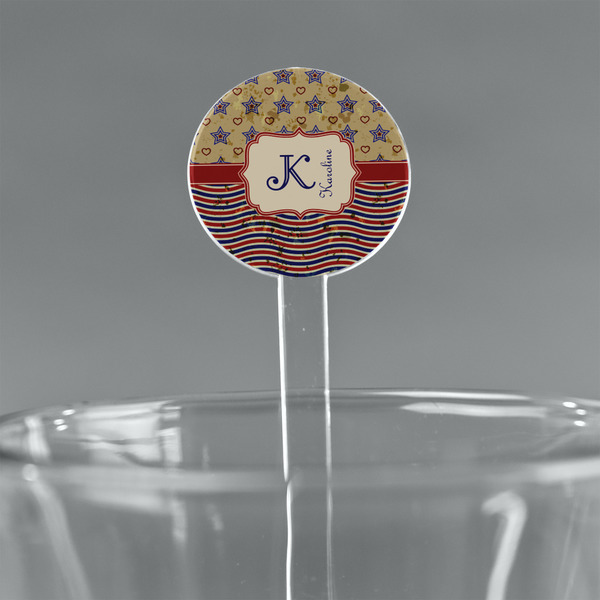 Custom Vintage Stars & Stripes 7" Round Plastic Stir Sticks - Clear (Personalized)