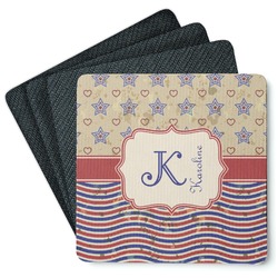 Vintage Stars & Stripes Square Rubber Backed Coasters - Set of 4 (Personalized)