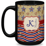 Vintage Stars & Stripes 15 Oz Coffee Mug - Black (Personalized)