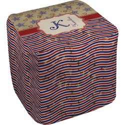 Vintage Stars & Stripes Cube Pouf Ottoman - 13" (Personalized)