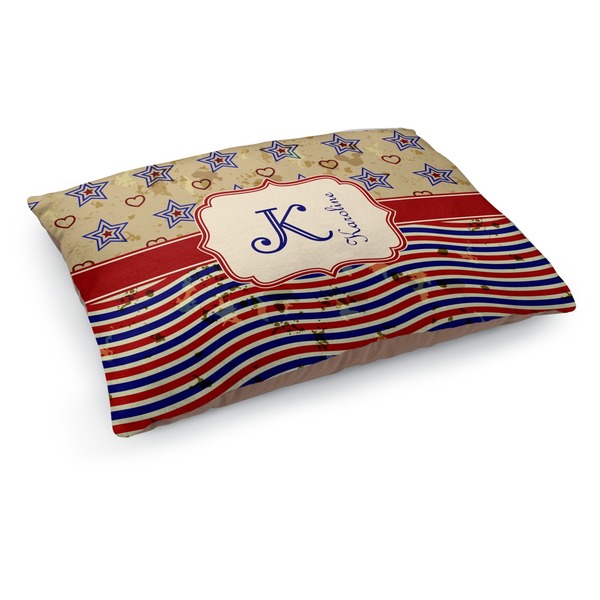 Custom Vintage Stars & Stripes Dog Bed - Medium w/ Name and Initial