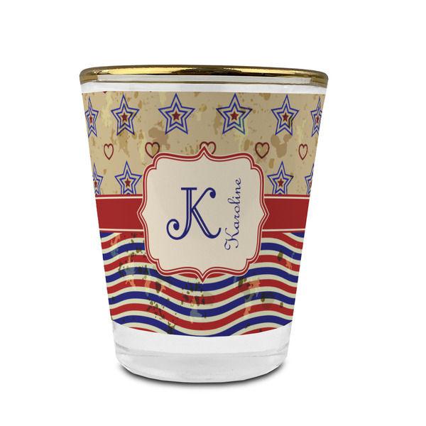 Custom Vintage Stars & Stripes Glass Shot Glass - 1.5 oz - with Gold Rim - Set of 4 (Personalized)