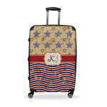 Vintage Stars & Stripes Suitcase - 28" Large - Checked w/ Name and Initial