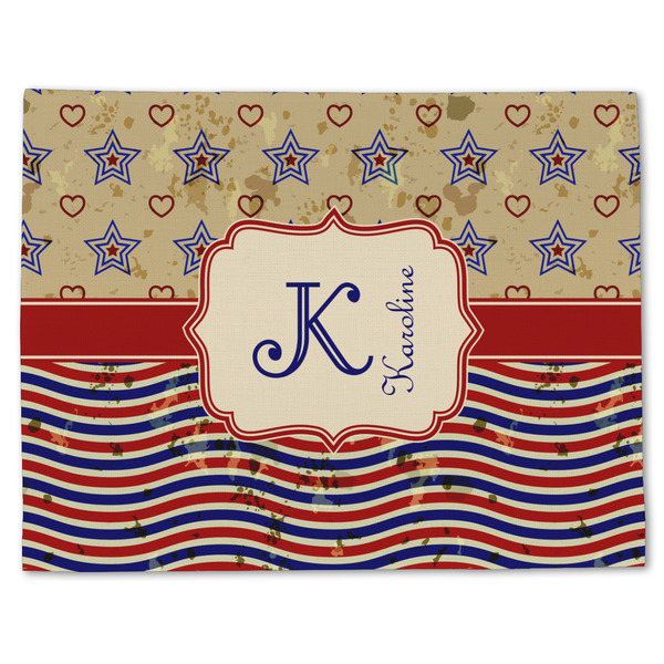 Custom Vintage Stars & Stripes Single-Sided Linen Placemat - Single w/ Name and Initial