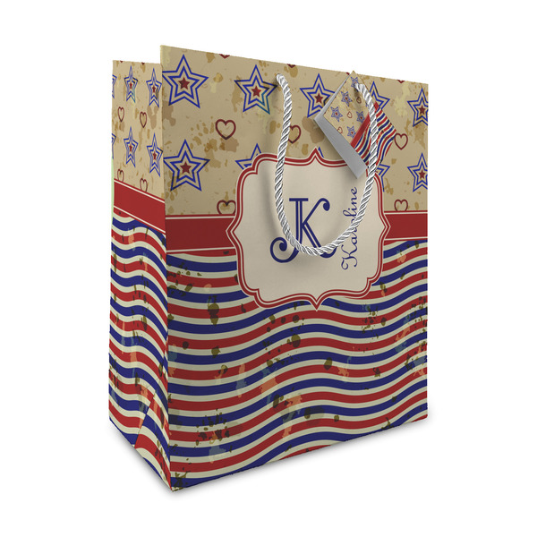 Custom Vintage Stars & Stripes Medium Gift Bag (Personalized)