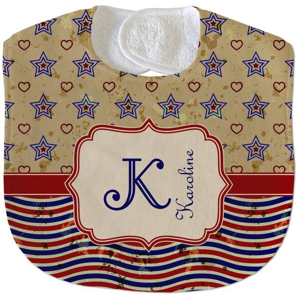 Custom Vintage Stars & Stripes Velour Baby Bib w/ Name and Initial