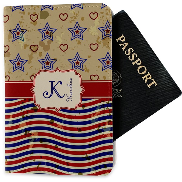 Custom Vintage Stars & Stripes Passport Holder - Fabric (Personalized)