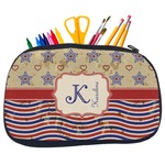 Vintage Stars & Stripes Neoprene Pencil Case - Medium w/ Name and Initial