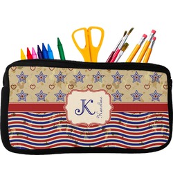 Vintage Stars & Stripes Neoprene Pencil Case - Small w/ Name and Initial