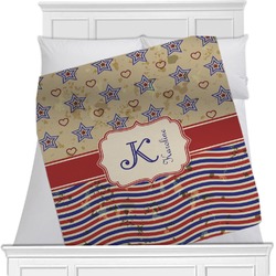 Vintage Stars & Stripes Minky Blanket - Twin / Full - 80"x60" - Double Sided (Personalized)