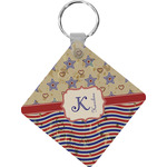 Vintage Stars & Stripes Diamond Plastic Keychain w/ Name and Initial