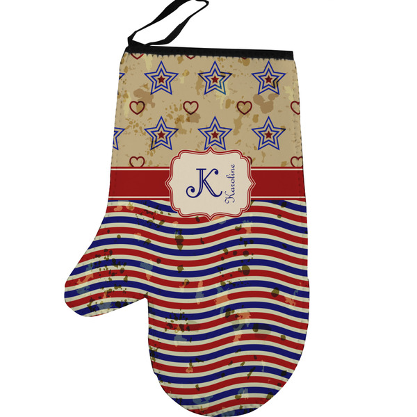 Custom Vintage Stars & Stripes Left Oven Mitt (Personalized)