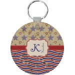 Vintage Stars & Stripes Round Plastic Keychain (Personalized)