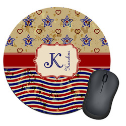 Vintage Stars & Stripes Round Mouse Pad (Personalized)