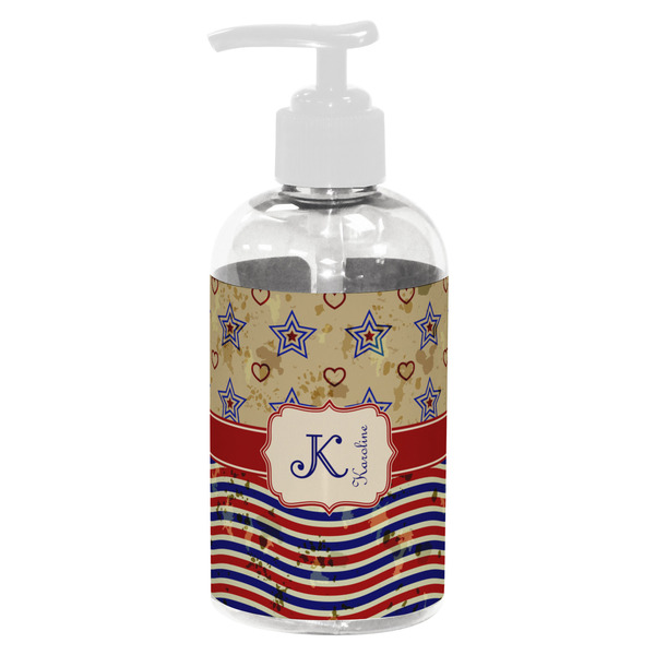 Custom Vintage Stars & Stripes Plastic Soap / Lotion Dispenser (8 oz - Small - White) (Personalized)