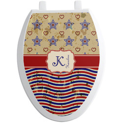 Vintage Stars & Stripes Toilet Seat Decal - Elongated (Personalized)