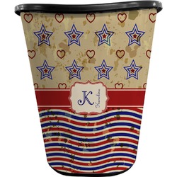 Vintage Stars & Stripes Waste Basket - Single Sided (Black) (Personalized)