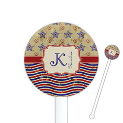 Vintage Stars & Stripes 5.5" Round Plastic Stir Sticks - White - Single Sided (Personalized)