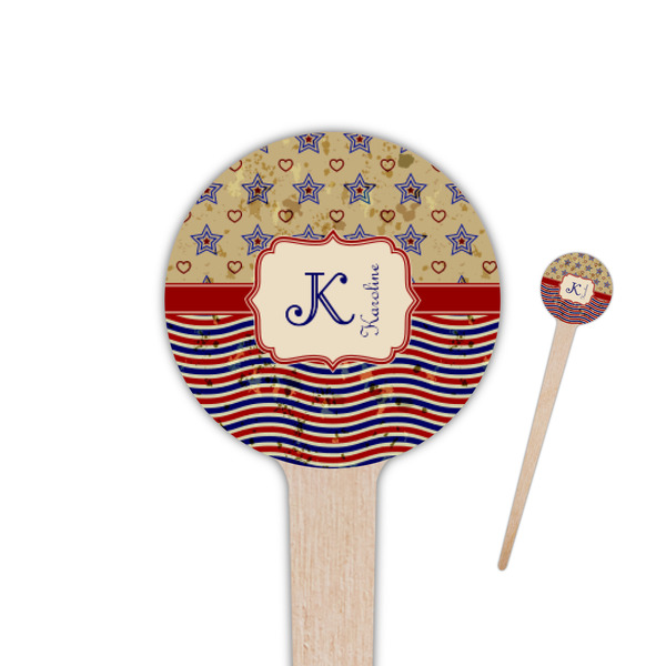 Custom Vintage Stars & Stripes 4" Round Wooden Food Picks - Single Sided (Personalized)