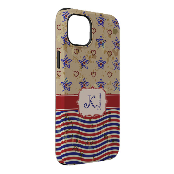 Custom Vintage Stars & Stripes iPhone Case - Rubber Lined - iPhone 14 Plus (Personalized)