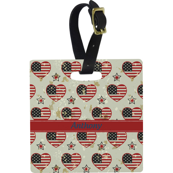 Custom Americana Plastic Luggage Tag - Square w/ Name or Text