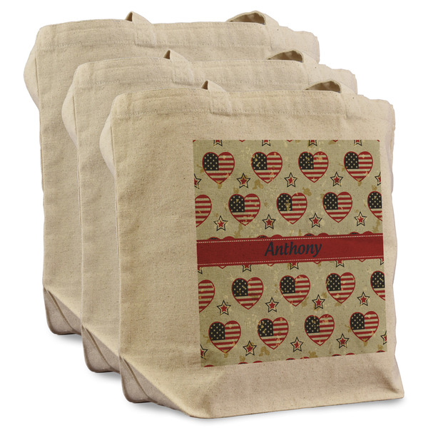 Custom Americana Reusable Cotton Grocery Bags - Set of 3 (Personalized)