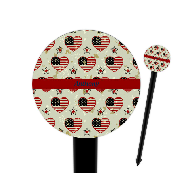 Custom Americana 6" Round Plastic Food Picks - Black - Single Sided (Personalized)